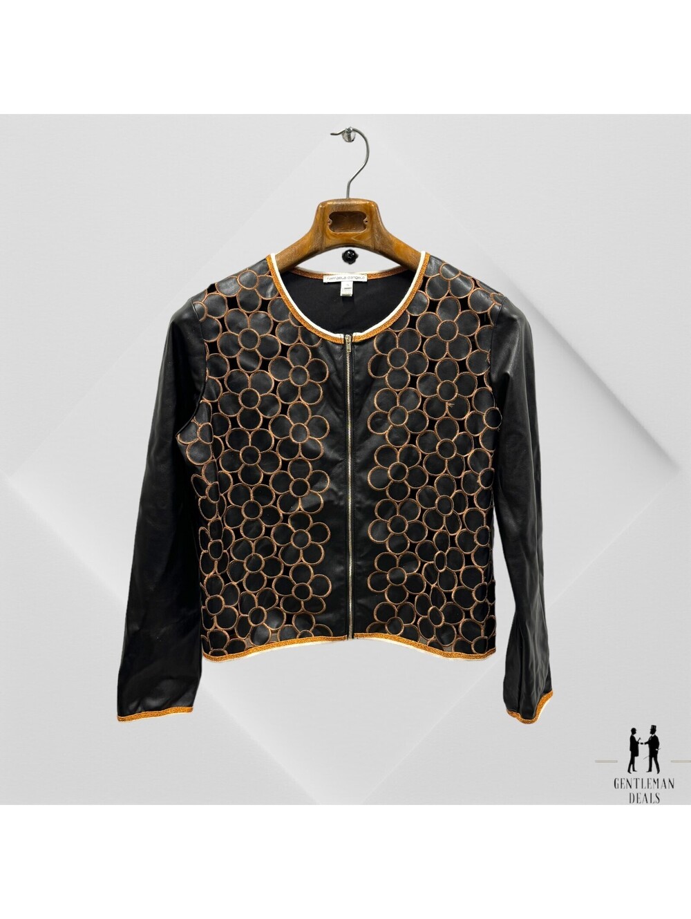 Raffaela D'angelo Womens Black Leather like Over zip up Made in Italy Embroider - Picture 1 of 16